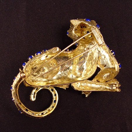 58 grams 14K LAPIS JAGUAR CAT FIGURAL BROOCH - 3