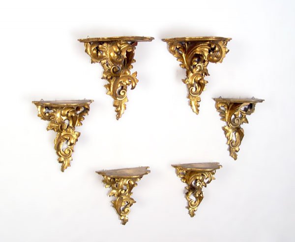 3 PAIR ITALIAN ROCOCO GILT WOOD BRACKET SHELVES