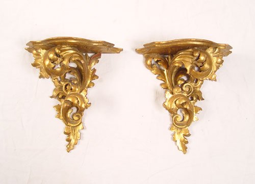 3 PAIR ITALIAN ROCOCO GILT WOOD BRACKET SHELVES - 2