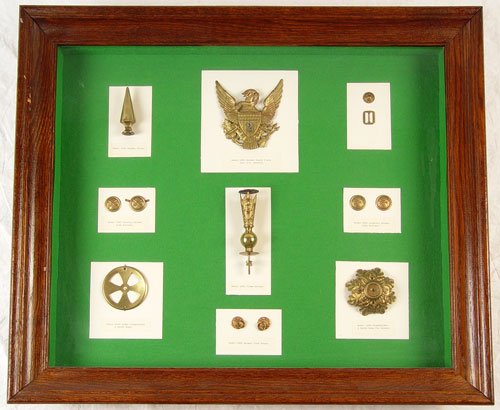 FRAMED COLLECTION OF INDIAN WARS HELMET HARDWARE