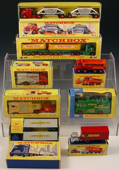 8 LESNEY MATCHBOX LOADER / HAULER CARS WITH BOXES