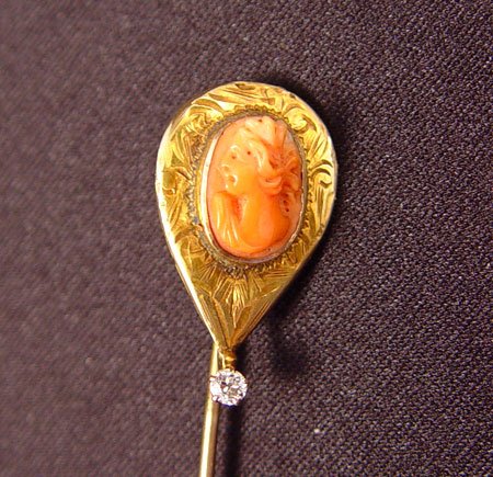 VINTAGE FRENCH PIN SEED PEARL SCEPTER CAMEO GOLD - 4