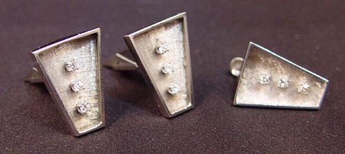 16.2 GR RETRO 14K & DIAMOND CUFF LINKS & TIE CLIP