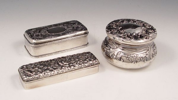 3 STERLING REPOUSSE POWDER JARS INCLUDING TIFFANY