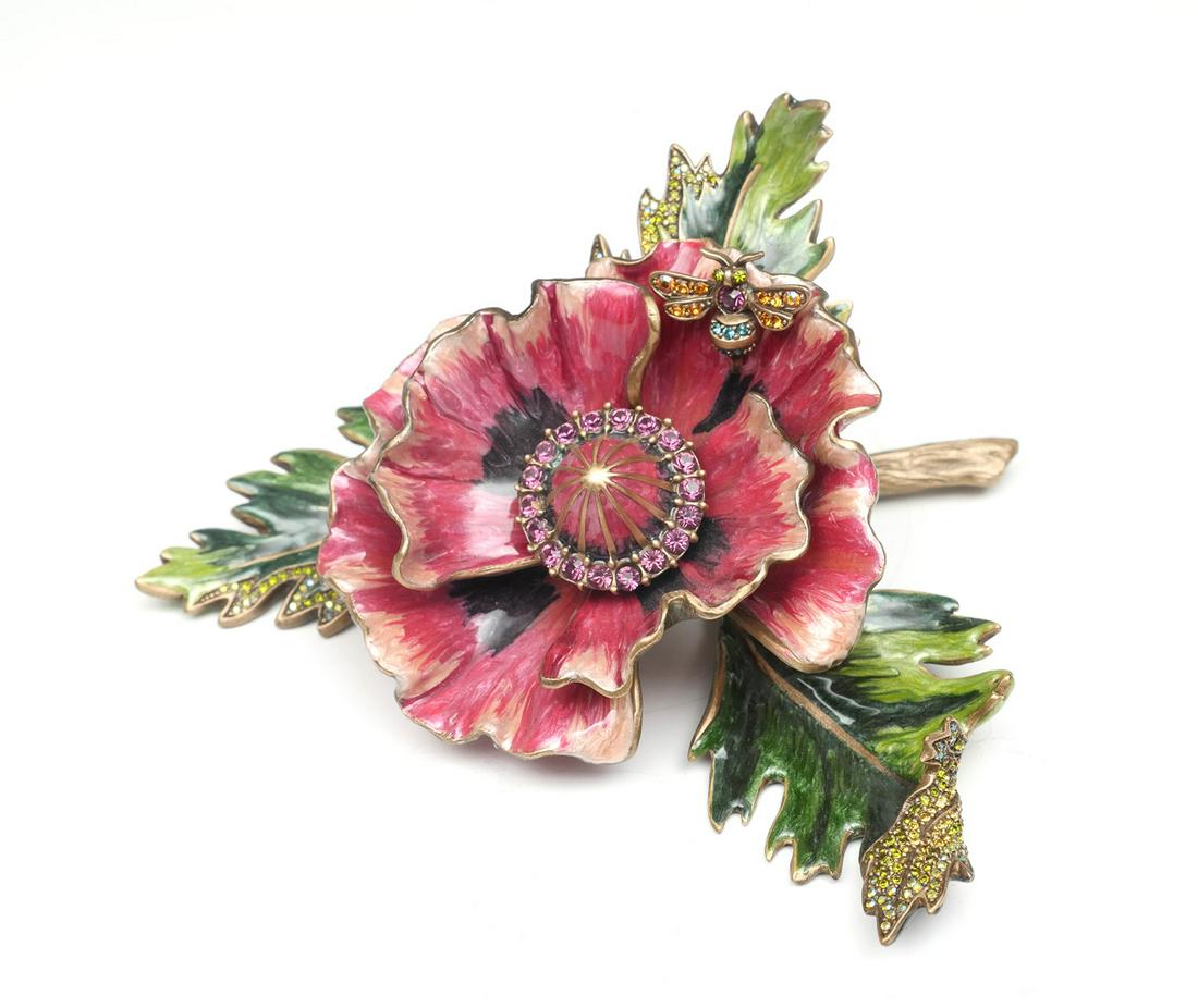 JAY STRONGWATER POPPY IN ORIGINAL BOX: JAY STRONGWATER POPPY IN ORIGINAL BOX: Jay Strongwater colorful poppy flower figurine is like new. No missing crystals or chipped enamel!! Swarovski crystals in the leaves, on the bumble bee and in th