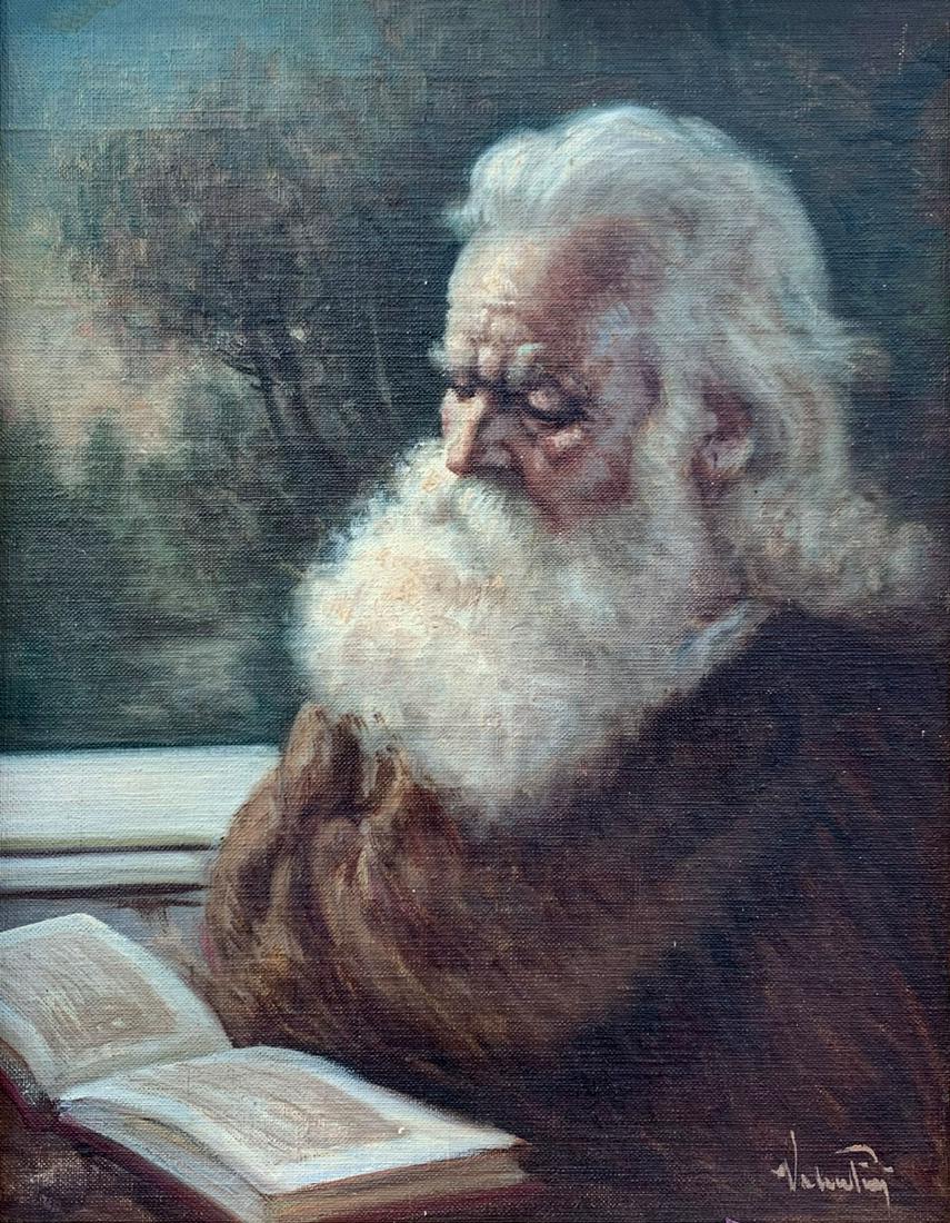 PORTRAIT PAINTING OF SAINT NICHOLAS: PORTRAIT PAINTING OF SAINT NICHOLAS: Oil on Canvas Board, 19.5'' x 15.5'', signed lower right and framed, 24'' x 20''.