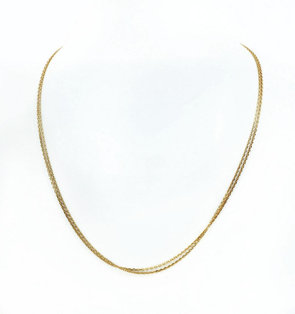 18K DOUBLE ROW NECKLACE BY CHOPARD: 18K DOUBLE ROW NECKLACE BY CHOPARD: 16'' double row necklace marked Chopard weighs approx 6.3 grams.
