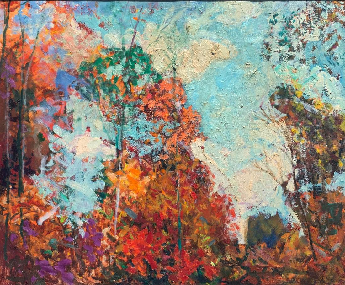 KENNETH BATES PAINTING ''AUTUMN'': BATES, Kenneth, (American, 1895-1973): ''Autumn'', Oil/Canvas, 20.25'' x 24'', signed lower right, gilded and ebonized gesso frame, 24.5'' x 28.5''.