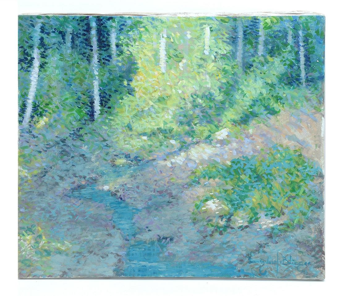 FRANZ BOLLINGER FLORIDA STREAM PAINTING: BOLINGER, Franz Josef, (American, 1903-1986): "Turquoise Stream", Oil/Canvas, 20" x 24", signed lower right, unframed.