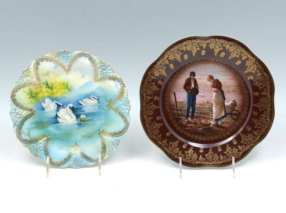 2 PIECE ARGEUS PLATE AND SWAN PLATE: 2 PIECE ARGEUS PLATE AND SWAN PLATE: Comprising; 1- Hand-painted R.S> Prussia Swan motif plate. 1- Royal Vienna plate, having the Famous ''Angelus'', by Jean Francois Millet, in center. Also included