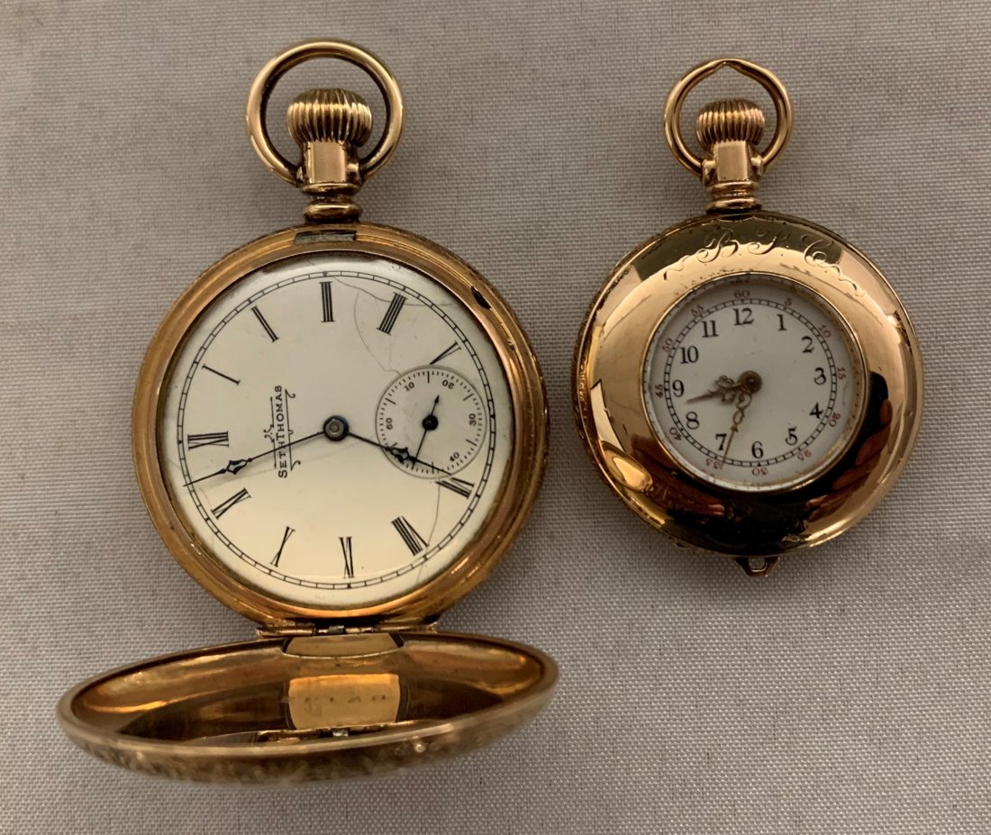 2 GOLD FILLED POCKET WATCHES: 2 GOLD FILLED POCKET WATCHES: 1) Seth Thomas gold filled hunting case; 2) Elgin gold filled open face