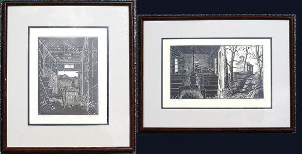 2 HERBERT WATERS WOOD ENGRAVINGS: WATERS, Herbert, (American, 1903-): Two wood engravings, "Smith's Barn", 2nd edition #5, sight size 11 1/2" x 9 1/4", pencil signed and titled, contemporary frame 18 1/4" x 16 1/4". Sold with "Country