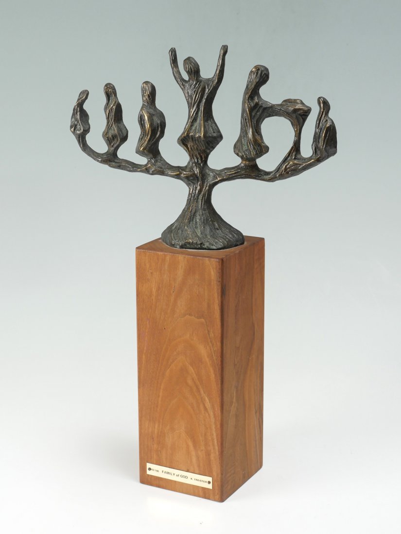 KEN TREISTER BRONZE: TREISTER, Kenneth, (American, 1930-): ''Family of God'', 9'' in height, affixed to a wooden plinth, measures 11.5'', metal plaque affixed, numbered 63/100.