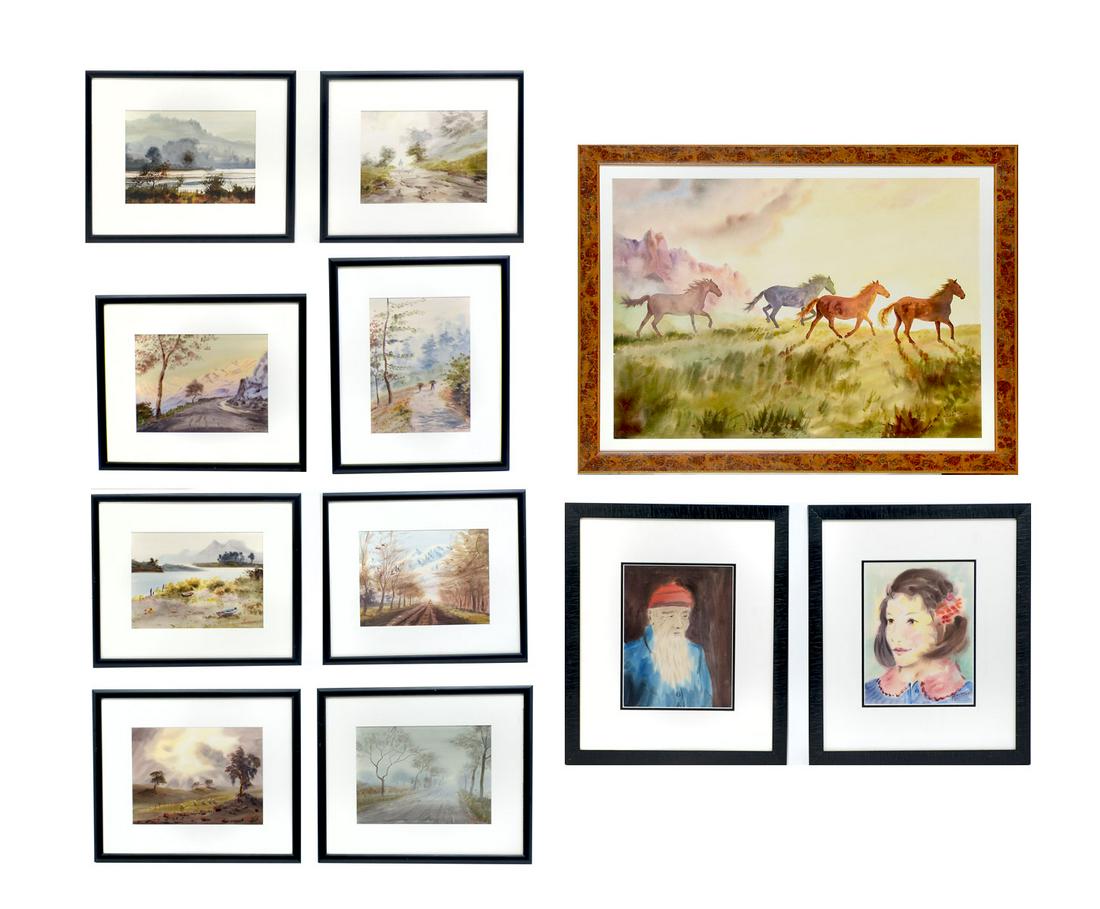 ELEVEN ORTUZAR CHILEAN PAINTINGS: ORTUZAR, Mariano, (Chilean, 1900-): Eleven watercolor paintings to include; 1) Wild Horses in a Landscape, sight size, 21.5" x 29.5", signed lower right, dated `68, framed, 27.25" x 35.25"; 2) Mountai
