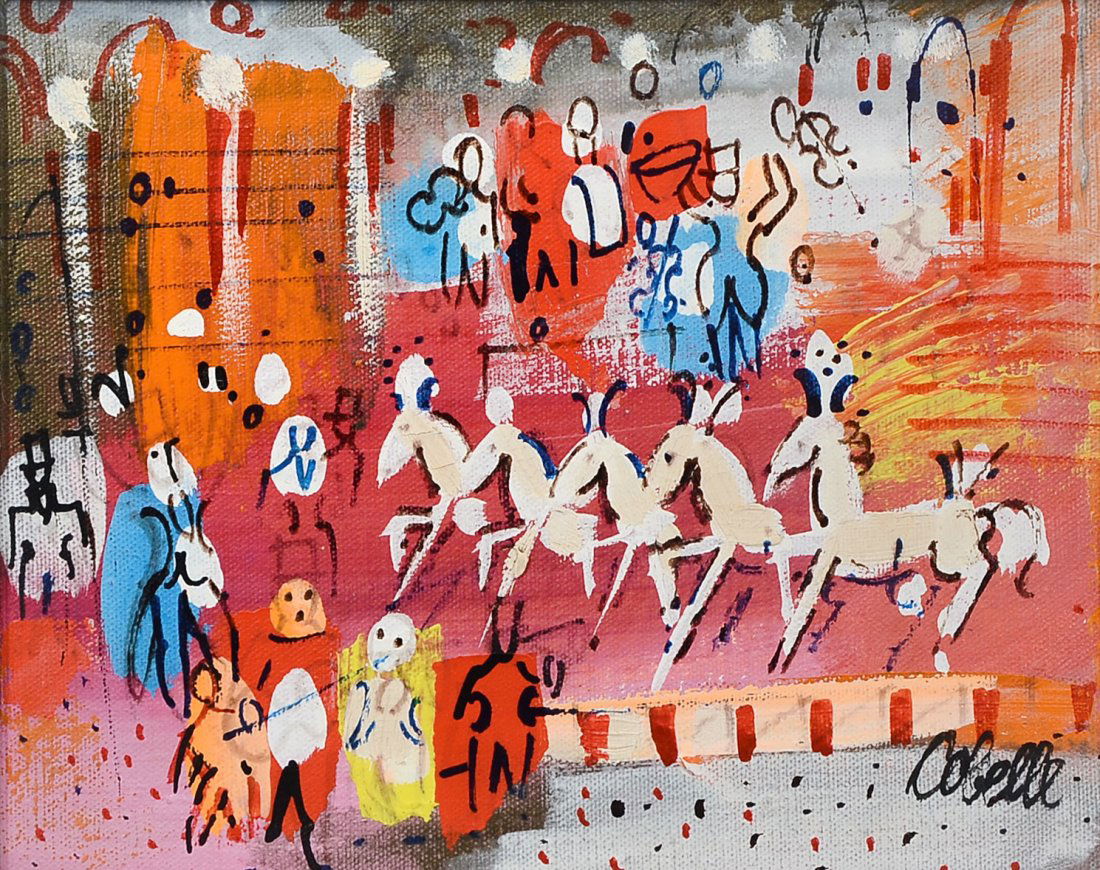 CHARLES COBELLE PAINTING: COBELLE, Charles, (French, 1902-98): Circus Scene, Oil/Canvas, 8'' x 10'', signed lower right and framed, 13.5'' x 15.5''.