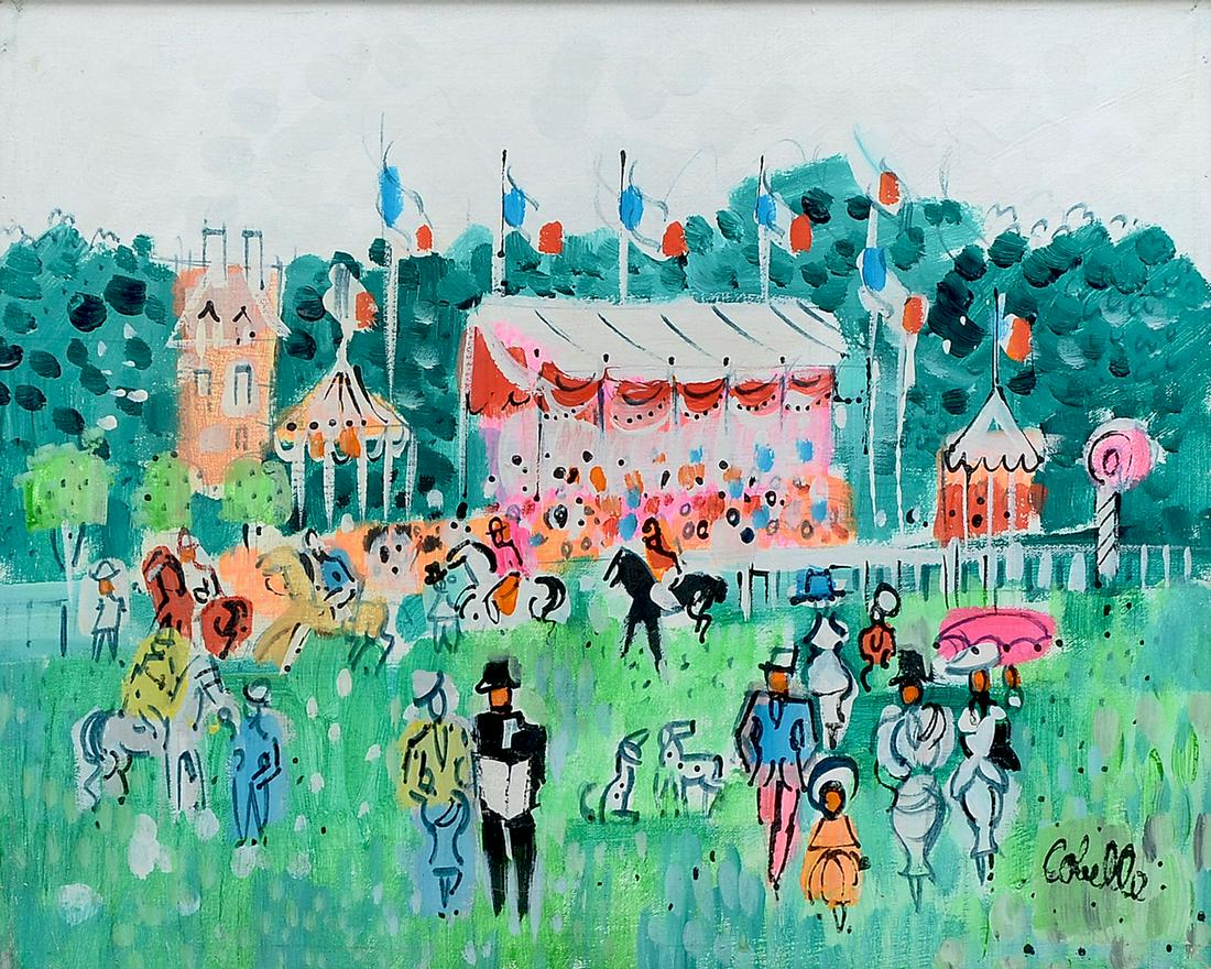 CHARLES COBELLE PARIS EQUESTRIAN EVENT PAINTING: COBELLE, Charles, (French, 1902-1998): Paris Equestrian Event, Oil/Canvas, 16" x 20", signed lower right, framed, 22" x 26.25".