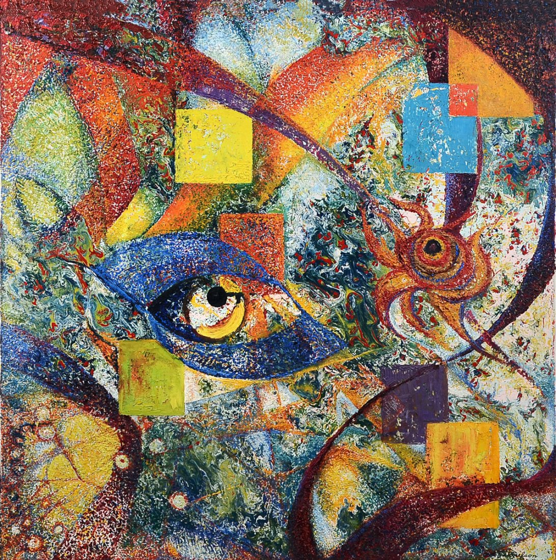 EARL DONELSON ABSTRACT PAINTING: DONELSON, Earl, (American, 1908-): Abstract Composition with Heavy Impasto, Oil/Canvas, 26" x 25.5", signed lower right, custom framing, 33.5" x 33.5".