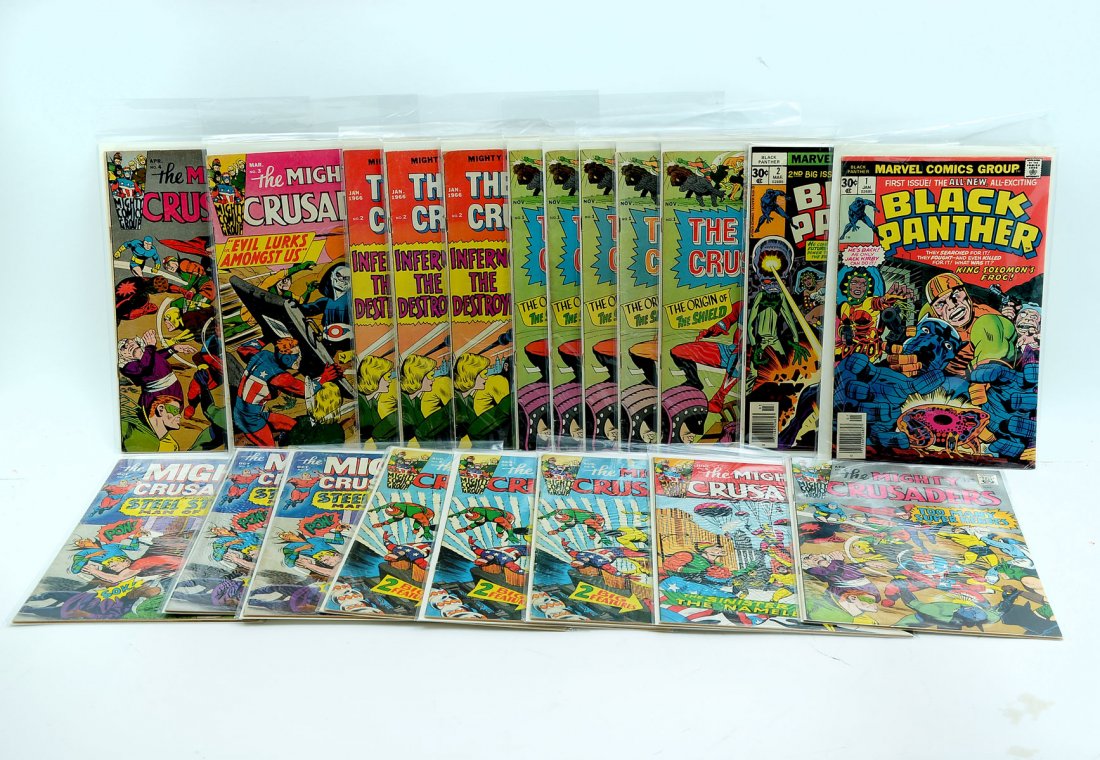 20 PC. BLACK PANTHER & THE MIGHTY CRUSADERS COMICS: 20 PC. BLACK PANTHER & THE MIGHTY CRUSADERS COMICS: Comprising; 2- Black Panther comic books, No.1 & No.2. 18- The Mighty Crusaders comic books, 5- No.1, 3- No.2, 1- No.3, 2- No.4, 1- No.5, 3- No.6, &