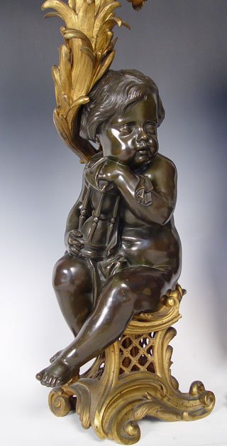 PAIR BRONZE FIGURAL CHERUB CHENETS  - 2