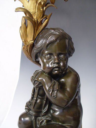 PAIR BRONZE FIGURAL CHERUB CHENETS  - 3