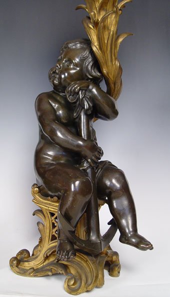 PAIR BRONZE FIGURAL CHERUB CHENETS  - 4
