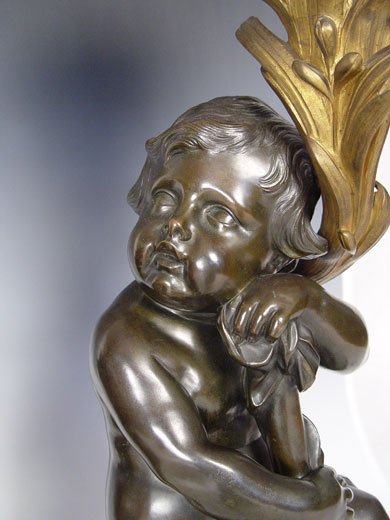 PAIR BRONZE FIGURAL CHERUB CHENETS  - 5