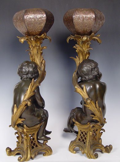 PAIR BRONZE FIGURAL CHERUB CHENETS  - 6