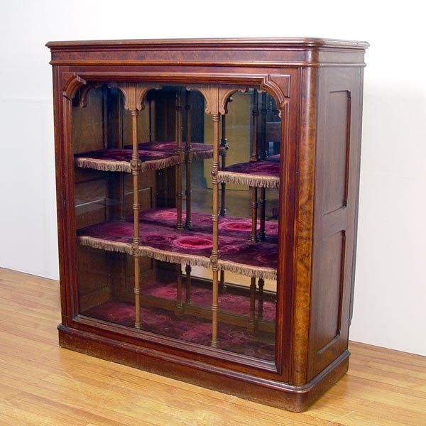 VICTORIAN WALNUT BOOKCASE DISPLAY CABINET