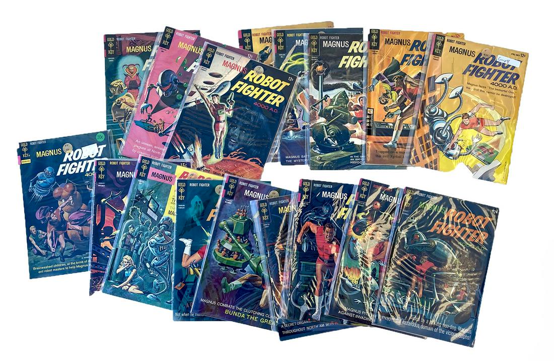 18 SILVER/BRONZE AGE MAGNUS ROBOT FIGHTER COMICS: 18 SILVER/BRONZE AGE MAGNUS ROBOT FIGHTER COMICS: 18 volumes Gold Key Magnus Robot Fighter to include 5, 7, 8, 10, 11, 13 - 22, 24, 35. Ungraded, all intact.