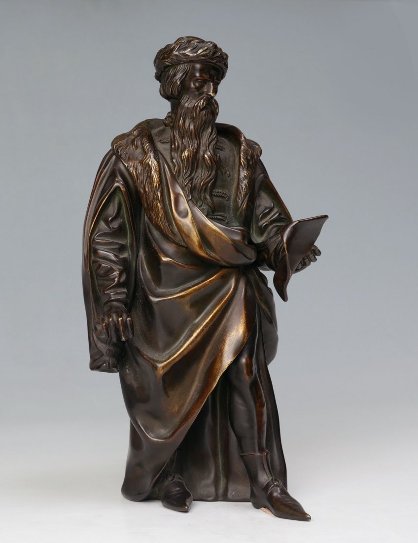 FINE MULTI-SECTION BRONZE OF PETER THE GREAT: FINE MULTI-SECTION BRONZE OF PETER THE GREAT: Finely cast & finished heavy bronze of Russian Tsar, Peter the Great. Believed to be a clock topper at some period. Torso lifts to reveal a cavity. Approx