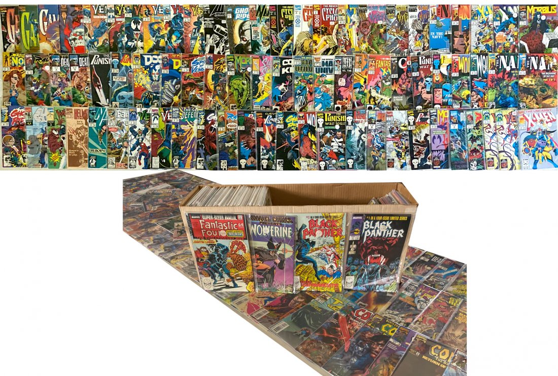 275+ MARVEL COMIC BOOK COLLECTION: 275+ MARVEL COMIC BOOK COLLECTION: $1.25 and up. Comprising titles such as Ghost Rider, Venom, The Toxic Avenger, The Nam, Tek, Conan, Fantastic Four, and X-Men. All reside in a long case box.