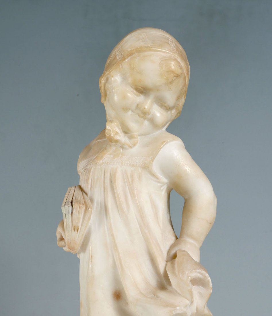 ITALIAN ALABASTER SCULPTURE OF A GIRL BY BIAGINI: ITALIAN ALABASTER SCULPTURE OF A YOUNG GIRL BY U. BIAGINI: 17.5'' in height.