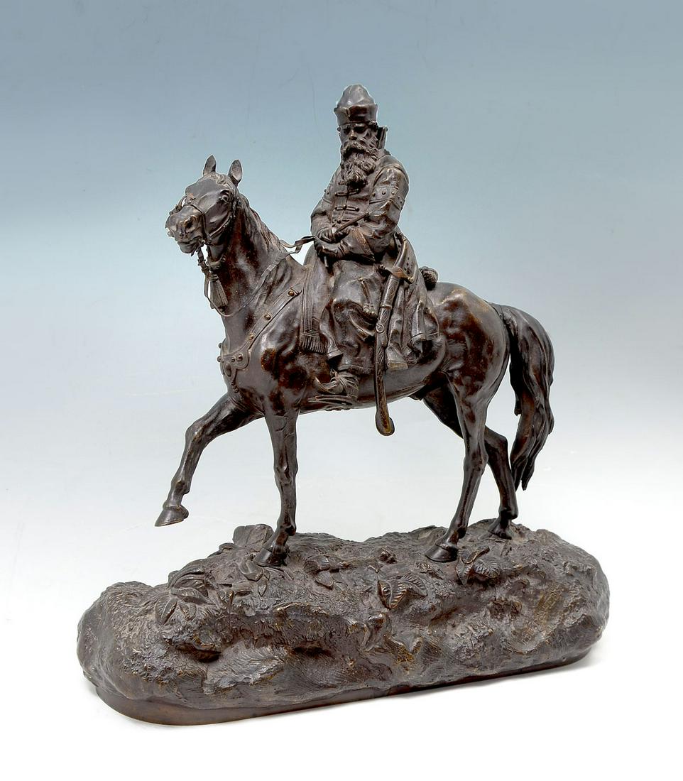 GRACHEV FINE RARE EQUESTRIAN BRONZE OF IVAN THE TE: GRACHEV, Vassily, (Russian, 1831-1905): Equestrian Grouping of Ivan the Terrible on Horseback, Bronze, 12'' h, 12'' w., signed, Woerffel foundry mark.
