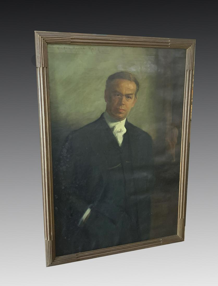 EXHIBITED PORTRAIT PAINTING BY SUSAN RICKER KNOX: KNOX, Susan Ricker, (American, 1874-1959): Portrait of William Best, Oil/Canvas, 42'' x 28'', signed upper left, Portland Society of Art label affixed verso Portland, Mayne, period gilded frame, 45.5'
