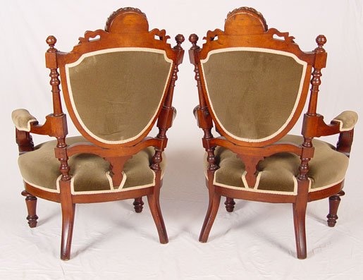 PAIR CARVED VICTORIAN CHAIRS attrib. John Jelliff - 2