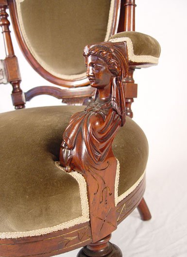 PAIR CARVED VICTORIAN CHAIRS attrib. John Jelliff - 8