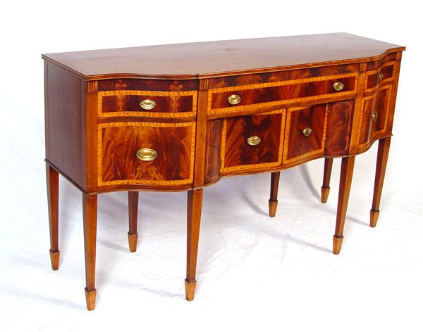TELL CITY FEDERAL STYLE BANDED MAHOGANY SIDEBOARD: FEDERAL STYLE BANDED MAHOGANY SIDEBOARD: Fine American manufactured furniture By Tell City, Tell City Indiana. Measures 39" high x 68" x 22"