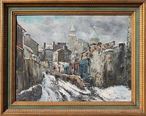 RAYMOND BESSE PARISIAN PAINTING: BESSE, Raymond, (French, 1871-1969): ''Rue St. Vincent (vieux Montmarte)'', OIL/C, titled and signed verso, 18'' x 24'', framed, 23'' x 29''.
