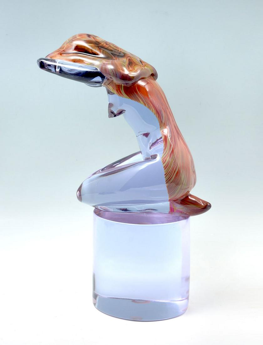 DINO ROSIN NUDE CALCEDONIA GLASS SCULPTURE: DINO ROSIN NUDE CALCEDONIA GLASS SCULPTURE: Large Murano Italian Calcedonia glass sculpture of a recumbent female, by Dino Rosin. Signed. Approx. 17.75" h x 11" l x 5.75" w.