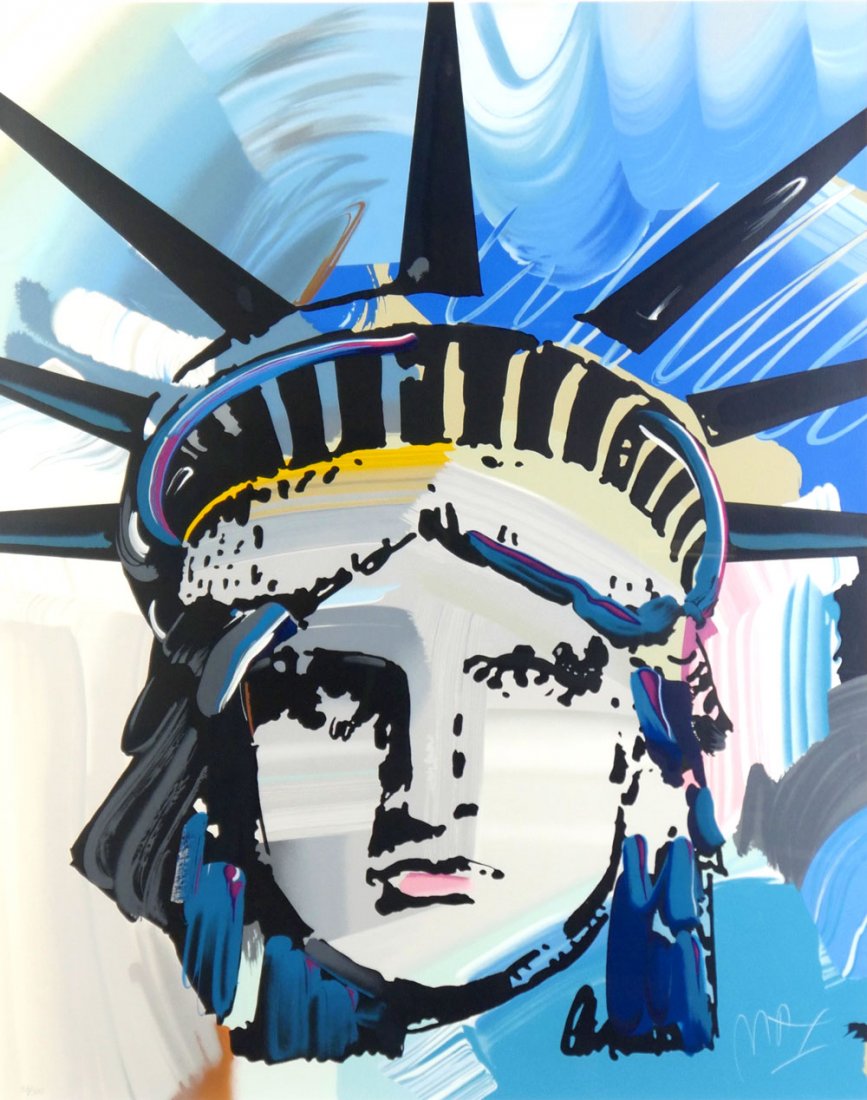 PETER MAX ''LIBERTY'' SERIGRAPH 1990: MAX, Peter, (German, 1937-): ''Liberty'', Serigraph, sight size 39'' x 31'', signed lower right and numbered 58/300 with a Max blind stamp lower left. Framed, 50'' x 42''. Hanson Art Galleries COA inc