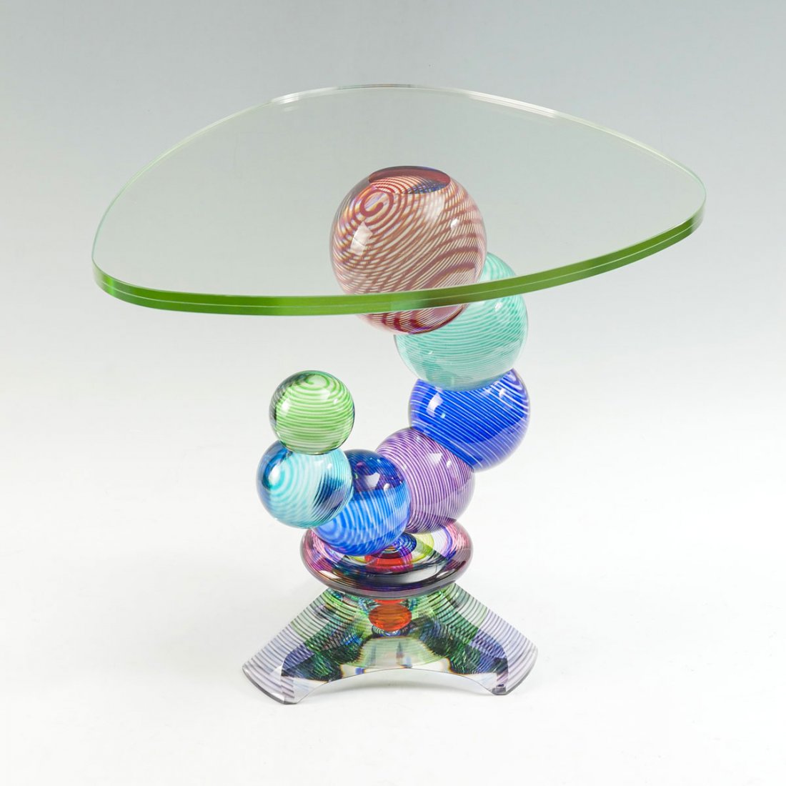 KIT KARBLER DMITRI RUDENKO "LA MESITA ORBITA" ART GLASS: KIT KARBLER DMITRI RUDENKO "LA MESITA ORBITA" ART GLASS TABLE: Signed Kit Karbler & Dmitri Rudenko, 21812. Original purchase price from Blake Street Glass Studio, Inc. in 2019 was $9600.00