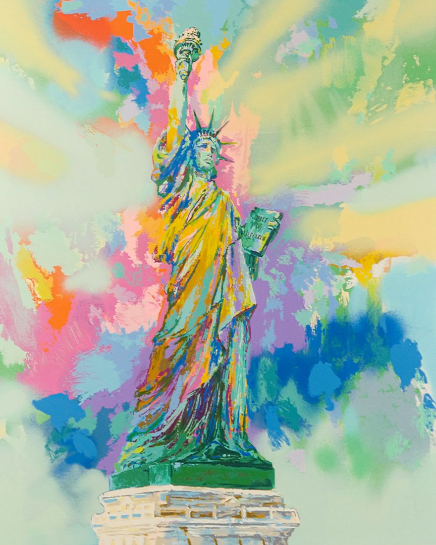LARGE RARE LEROY NEIMAN SERIGRAPGH LADY LIBERTY: NEIMAN, Leroy (US, 1921-2012): ''Lady Liberty'', Serigraph, sight size 40'' x 32.5'', pencil signed lower right, numbered 3/600 lower left, encased in plexiglass frame, 49'' x 41''.