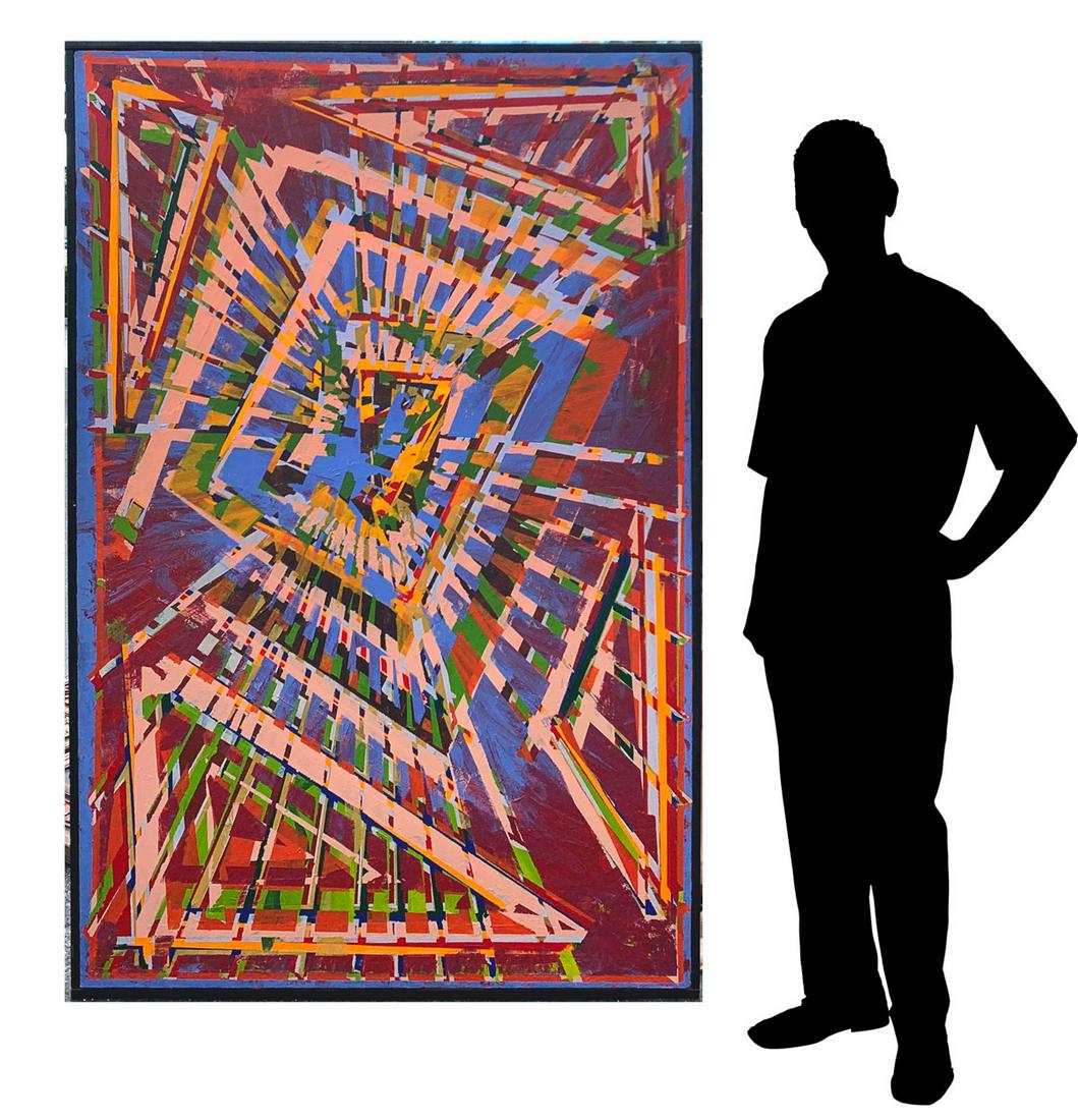 LARGE ABSTRACT PAINTING BY SAM ALEXANDER: LARGE ABSTRACT PAINTING BY SAM ALEXANDER: Colorful Geometric Abstract Painting, Oil/Canvas, 72" x 48".