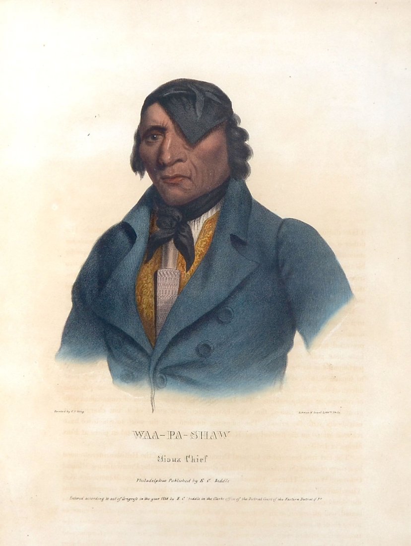 WAA TA SHAW SIOUX CHIEF LITHOGRAPH: WAA-TA-SHAW SIOUX CHIEF LITHOGRAPH: Published by Biddle, sight size 15.5" x 11.75", framed, 26.5" x 22.5".