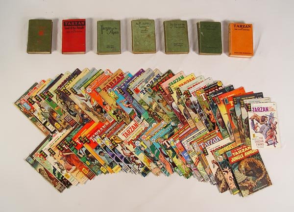 COLLECTION OF TARZAN BOOKS & COMICS: COLLECTION OF TARZAN BOOKS & COMICS: 6 books by Edgar Rice Burroughs to include 1) Tarzan of the Apes, 1914, A. L. Burt Company. 2) The Return of Tarzan, 1915, A. L. Burt Company. 3) The Beasts of Tar