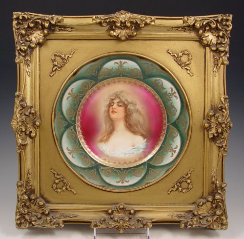 VIENNA AUSTRIA PORTRAIT PLATE Moritz Zdekauer: VIENNA AUSTRIA PORTRAIT PLATE: Moritz Zdekauer, Ca. 1884-1909. Transfer design of a blond beauty signed Constance, the artist or the subject?. Plate is 9 1/2" dia. Framed in a gilt resin frame, 15 1/2