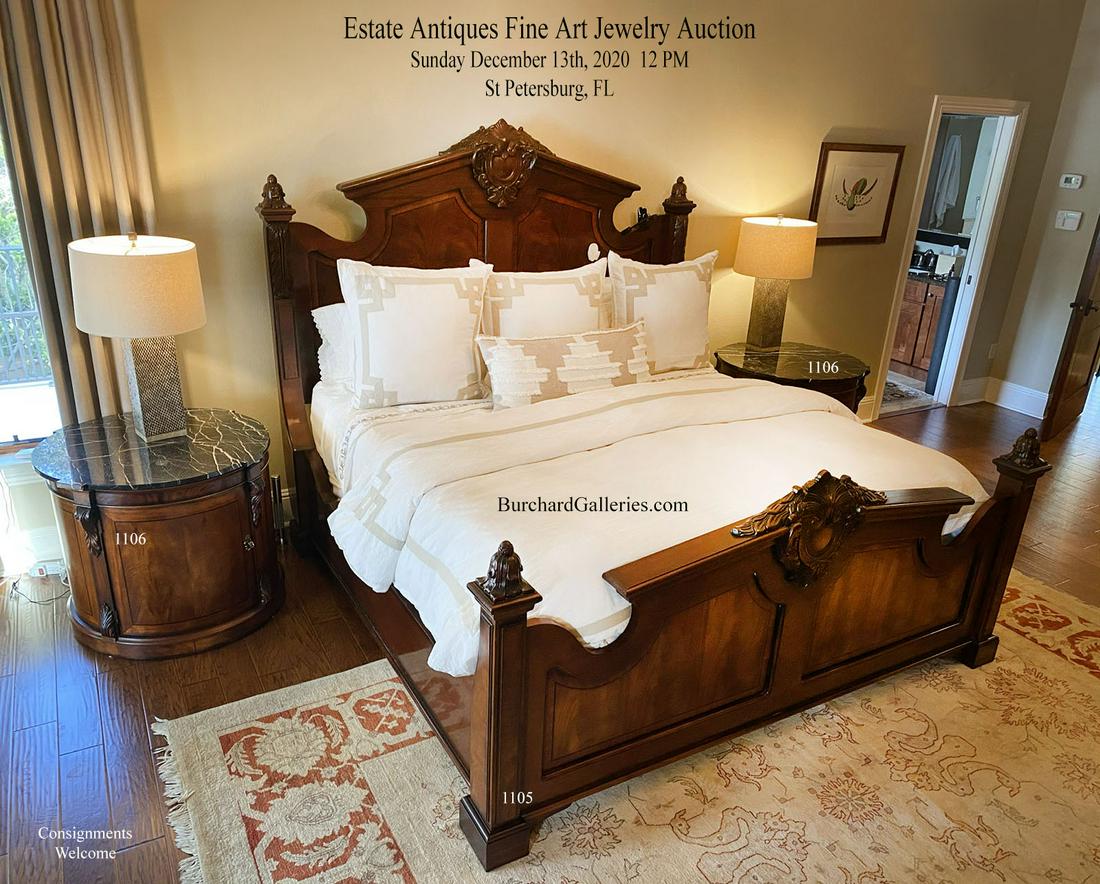 PR HENREDON NATCHEZ COLLECTION MARBLE LAMP TABLE: PR HENREDON NATCHEZ COLLECTION MARBLE LAMP TABLE CABINETS: A pair of stately Henredon Lamp Table Cabinets from the Historic Natchez Collection in rich flame grain mahogany. The round shaped variegated