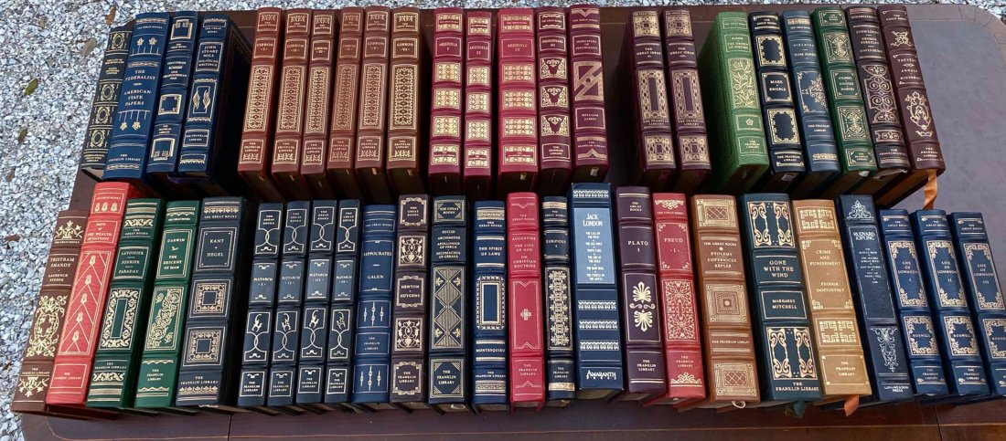 LARGE COLLECTION FRANKLIN LIBRARY BOOKS: LARGE COLLECTION FRANKLIN LIBRARY BOOKS: Selections include "Life of Johnson", "Gone With the Wind", "Tom Jones", "Plato", "Freud", "Gibbon", "Plutarch", "Aristotle", and many more.