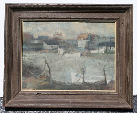 CHARLES SIBLEY CAPE HATTERAS PAINTING: SIBLEY, Charles Kenneth, (American, 1921-2005): "Portsmouth Island Cape Hatteras N. C.", OIL/Masonite, 12" x 16", encased in original worm wood frame, 17 1/4" x 21 1/4".
