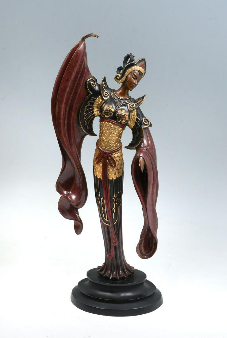 FINE ERTE CHINESE LEGEND BRONZE: ERTE, (Russian, 1892-1990): Chinese Legend, Cold Painted and Patinated Bronze, 22.5'' in height, signed, numbered 228/500, dated 1988, marked 7 arts RTD London with foundry mark.
